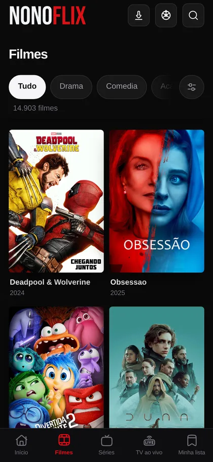 O NONOFLIX aberto num celular